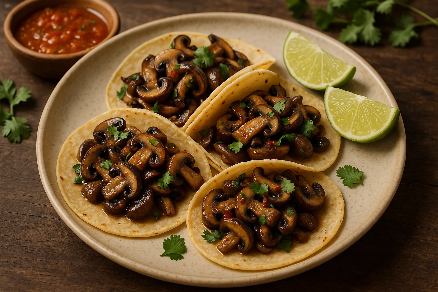 Tacos de hongos al ajillo